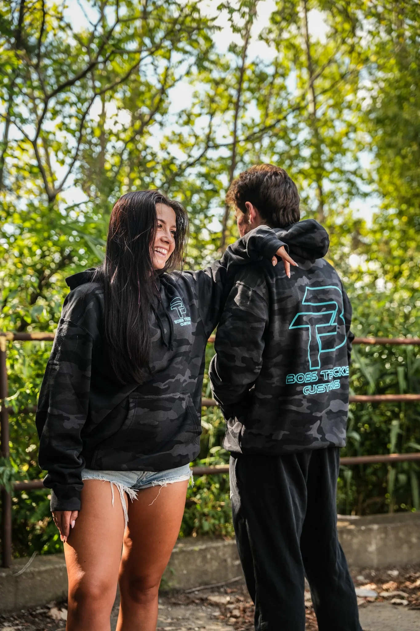 Black Camo BTC Hoodie with teal logo