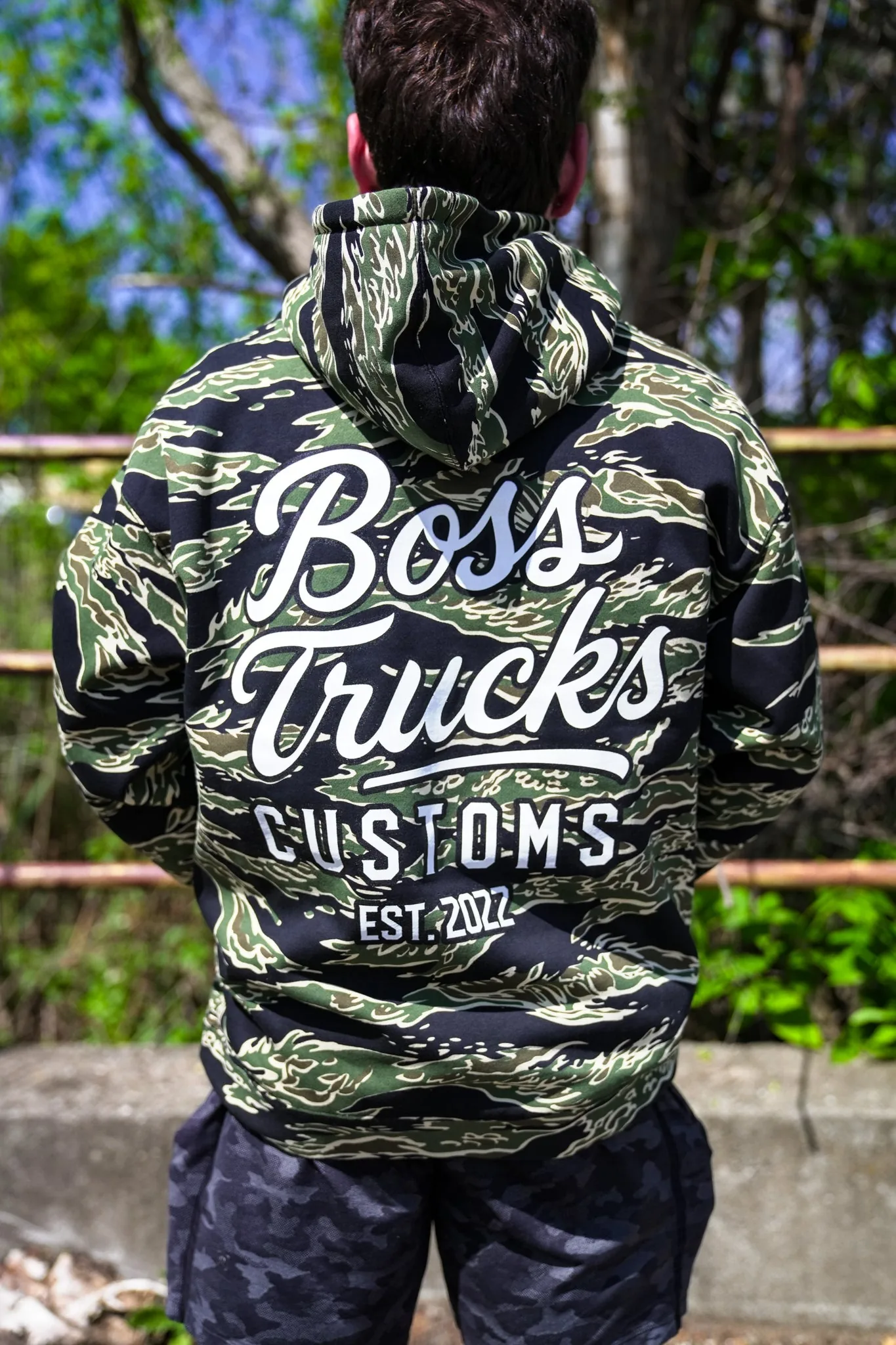 Tigerwood Camo BTC Hoodie with white logo